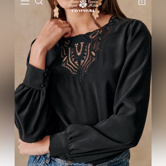 NWT sold out Sezane CARLOTTA silk blouse US 8 black - Picture 1 of 6